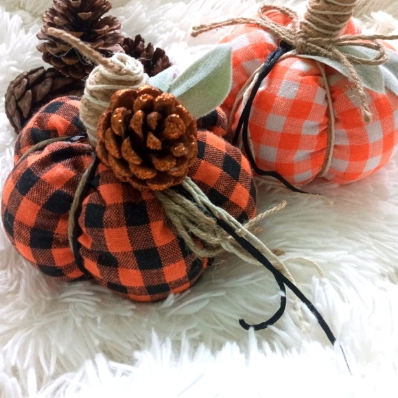 Farmhouse Fall Fabric Pumpkin Decor Handmade - Picture 1 of 6